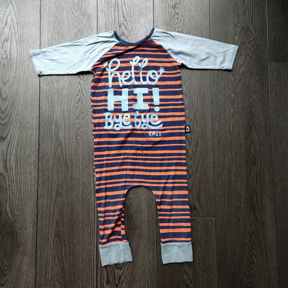 Rags to Raches 'Hello, Hi, Bye Bye' romper, 3/4